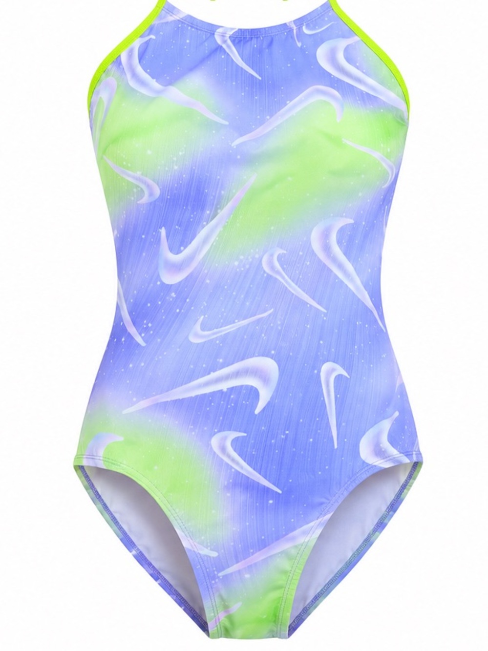 Nike Swim One Piece Swimsuit Youth XL Purple Green Swoosh Print NWT